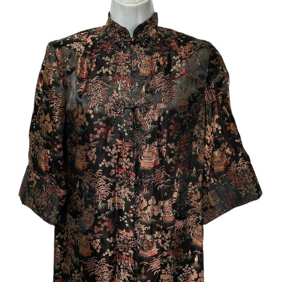 Peony Chinese Flower Blossom Tree Satin Dressing Gown Robe Dress Vintage size 34 - Picture 2 of 7